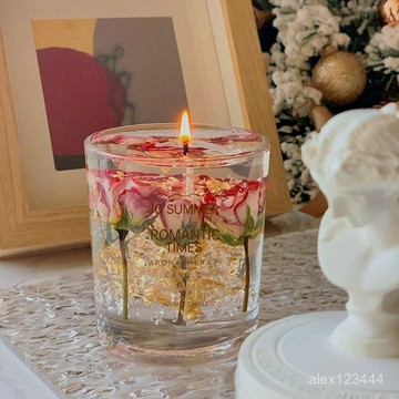 🔥臺灣發貨🔥精油香薰蠟燭果凍蠟真花高級女生睡眠臥室持久香氛擺件套裝伴手禮