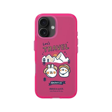 iPhone 16 Clear 粉漾桃 - 懶散兔與啾先生 Lazy Rabbit and Mr.Chu - Let's travel