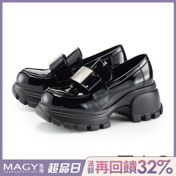 TAS 金屬片漆皮鋸齒厚底樂福鞋 黑色