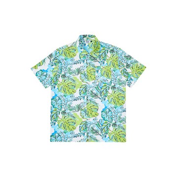 FILA GOLF 男短袖滿版印花渡假風襯衫-藍綠 1WSA-2806-TG