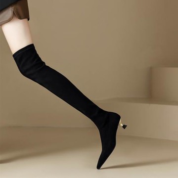 貓跟過膝長靴女冬低跟細跟高筒靴2025新款咖色靴子小跟尖頭長筒靴