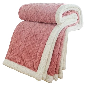 貝淇小舖 韓系精緻包邊塔芙絨 x 羊羔絨毯被 附收納袋  150 x 200cm  玫瑰粉