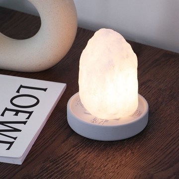 小白鹽原礦  鹽燈 I 清水模 招財進寶底座(含七彩石) I 淨化能量