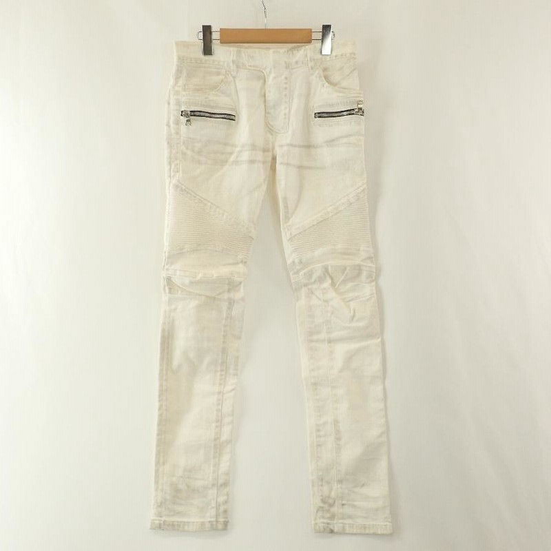美品/ BALMAIN バルマン S6HT572D423 USED加工 バイカー ストレッチ 