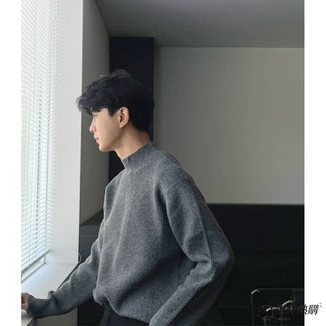 ✨限時熱購⚡ 毛衣長袖 針織衫 男生 半高領 小高領 寬鬆 長袖 打底 保暖 韓係 文藝 包芯紗 寬鬆長袖