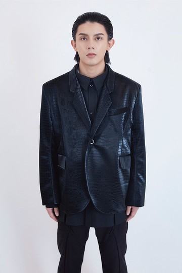 寬鬆皮革西裝外套