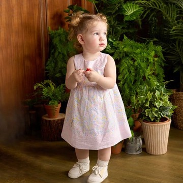 輕快比得繽紛花朵純棉無袖洋裝