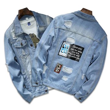 spring autumn printed denim jackets for men coat 男牛仔外套