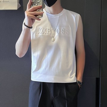 【夏季】潮牌無袖T恤字母印花男士夏季坎肩上衣痞帥青少年背心百搭薄上衣男裝坦克男加肥加大汗衫大碼背心