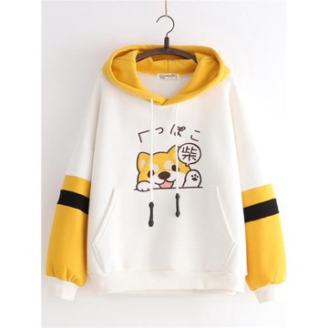 日系森女卡通小狗刺繡厚款衛衣秋冬裝新款少女軟萌妹加絨連帽外套