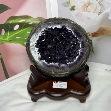 實拍實物照片✔️頂級烏拉圭 紫水晶洞ESPa+✨3.48kg❤️多層多彩瑪瑙邊 帝王紫 招財 水晶洞 錢袋 A2775