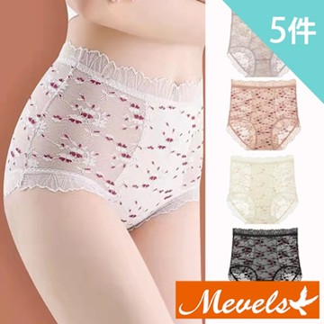 Mevels瑪薇絲-大尺碼輕薄滿版碎花高腰內褲/蠶絲底襠(5件組)
