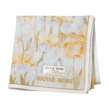 Hanae Mori 日本製100%淺藍鳶尾蝴蝶圖騰字母LOGO帕巾(46CM)