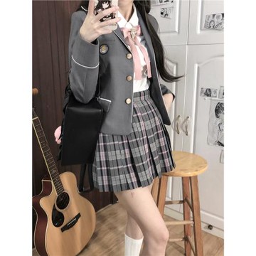 車厘子jk【水原道】原創制服女灰粉韓式西服外套新款收腰顯瘦西裝