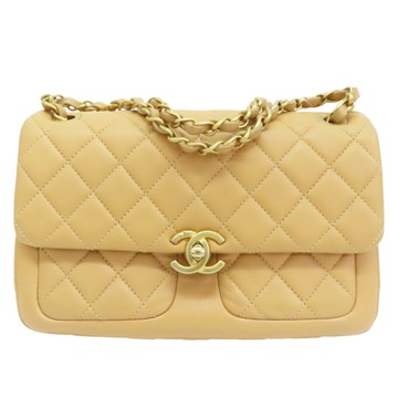 CHANEL 香奈兒 米色 羊皮 鍊帶 肩背包 金扣 【二手名牌BRAND OFF】