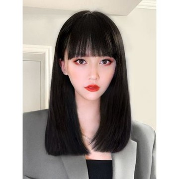 假發女長發漫畫空氣劉海假發女短發自然全頭套lisa發一刀切黑長直