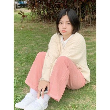 踏進銀河 日系甜美溫柔杏色開衫毛衣麻花針織上衣寬松秋冬外套女