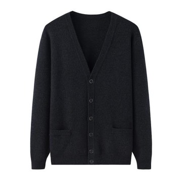 秋冬新款純羊絨衫男V領雙提加厚保暖毛衣商務時尚休閑針織開衫