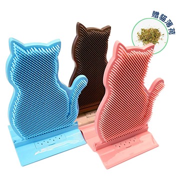 貓抓板 直立式貓型蹭毛架-贈貓薄荷  貓咪蹭毛器 貓梳毛 貓磨蹭 牆角梳 貓紓壓 貓抓癢神器