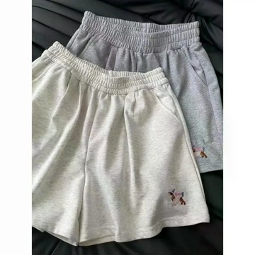 二色實拍 S-2XL 小狗休閒短褲女 夏季褲子女 可愛運動褲女 運動短褲 寬鬆高腰顯瘦直筒褲 闊腿褲學生短褲休閒褲子