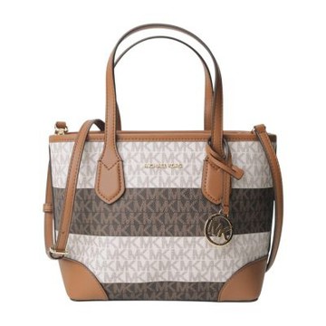 MICHAEL KORS  防刮撞色LOGO 標誌兩用包(米白x咖)小款