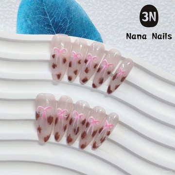 ➕大簡美甲💅小紅書爆款穿戴甲爆閃玻璃珠貓眼法式水鑽美甲豹紋蝴蝶結甲片長款穿戴甲 ZUSW