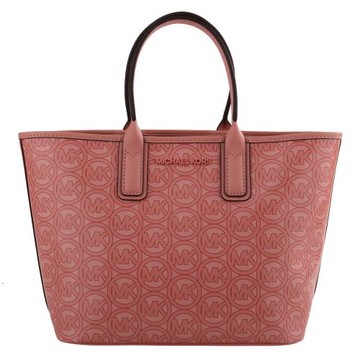 MICHAEL KORS  滿版MK LOGO PVC 材質小手提托特包(粉橘)