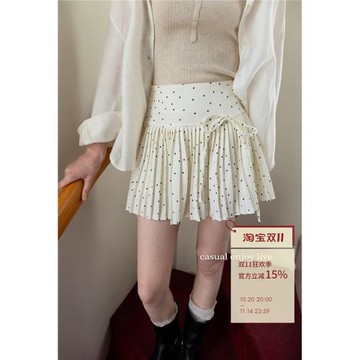 EGGKA波點蝴蝶結細褶半身裙女裝2025春夏季韓系A字裙氣質百褶短裙