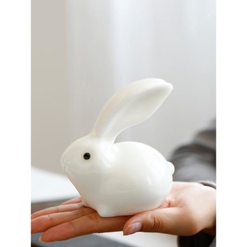可愛小白兔白瓷茶寵家居客廳裝飾酒柜茶臺擺件茶具茶道小白兔擺件