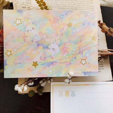 小兔虹彩－燙金明信片