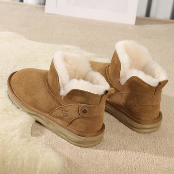 雪地靴女松緊口冬低幫一腳蹬女短靴豆豆鞋女加絨懶人孕婦面包瓢鞋