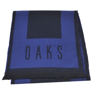 DAKS 義大利製大字母DAKS圖騰字母LOGO羊毛圍巾(黑/寶藍色)