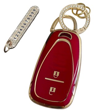 露露兄弟 雪佛蘭相容優質TPU鑰匙殼 + 號碼鑰匙圈套組  深紅色  AC-01