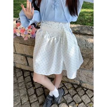 闆娘推薦！特價出清 韓系 短裙 半身裙 夏季裙子 裙裝 韓系遮胯高腰氣質溫柔風少女感飄帶波點短裙女2026新款絕美半身裙
