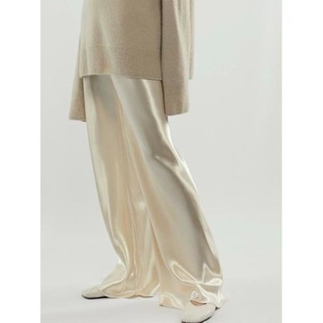 醋酸褲極簡超舒服緞面松緊腰寬松女闊腿褲垂感2025新款休閑直筒褲