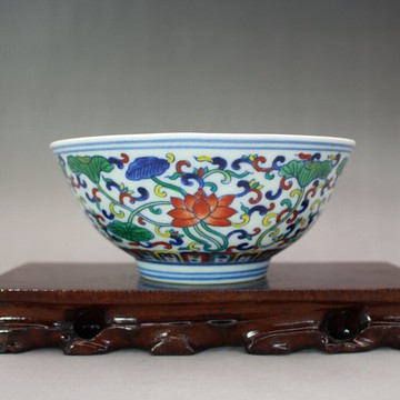 清雍正年制青花斗彩纏枝紋碗 古玩陶瓷收藏 古董仿古瓷器手繪擺件