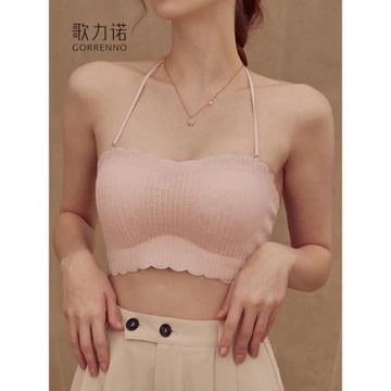 歌力諾掛脖內衣女吊帶粉色防走光蕾絲小胸聚攏美背心抹胸文胸裹胸