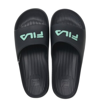 FILA (偏小建議大半號) 深藍 蒂綠LOGO 橡膠 防水 拖鞋 4S355A003