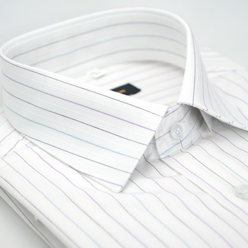 金安德森 白底黑紫綠條紋長袖窄版襯衫