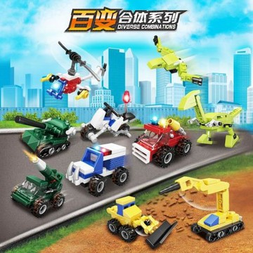 方橙軍事工程汽車拼裝益智玩具男孩批發小顆粒積木警察消防FC3823