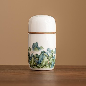 快速出貨 台灣現貨山水詩行葉罐密封罐便攜小號倉高檔功夫陶瓷存儲罐家用空罐子