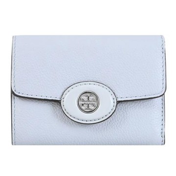 TORY BURCH 165002 內裏撞色皮革扣式三折零錢短夾.水藍