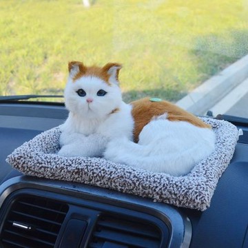 竹炭仿真貓咪車載擺件汽車裝飾品動物模型公仔毛絨活性炭新車用品