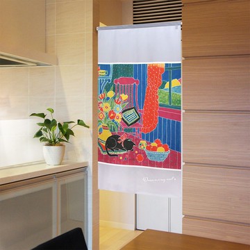 【預訂】日本製 午睡黑貓與毛球長門簾