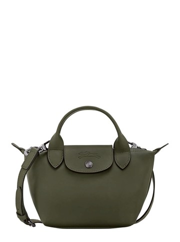'Le Pilage Xtra' Green Handbag With Adjustable And Removable Shoulder Strap And Embossed Logo On The Front In Leather Woman