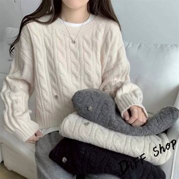 韓版寬鬆麻花短版針織上衣【W632】