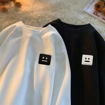 白色華夫格衛衣男內搭打底衫長袖T恤春秋冰絲上衣服重磅薄款夏季