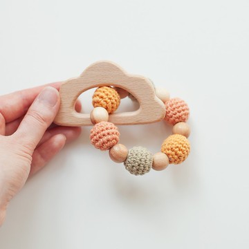 帶木雲的粉彩嬰兒搖鈴 - 出牙環玩具 - 嬰兒牙膠