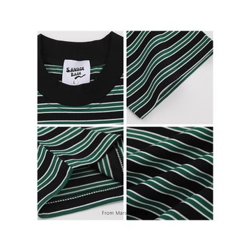 From Mars 復古小眾設計感潮流條紋撞色圓領套頭寬松百搭短袖T恤