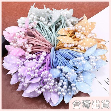 ✨臺灣出貨✨【飾飾如意】韓版珍珠串珠橡皮筋可愛布藝飄帶髮圈扎頭髮繩蝴蝶結絲帶頭繩頭飾